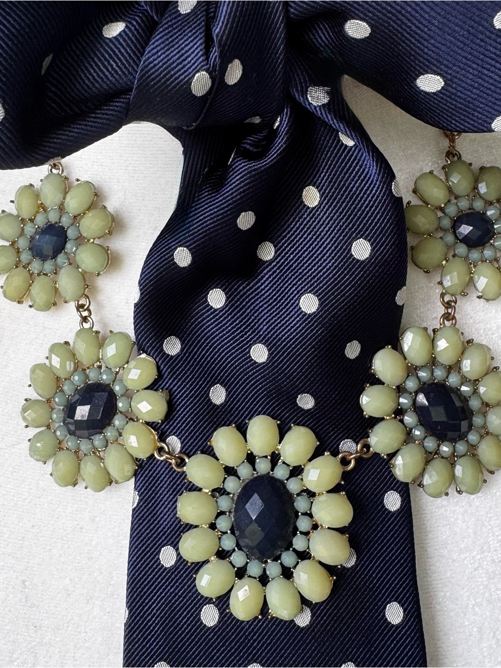 Faceted Green Small, Teal Beads, Large Blue Faceted Floral Shape Bib Necklace